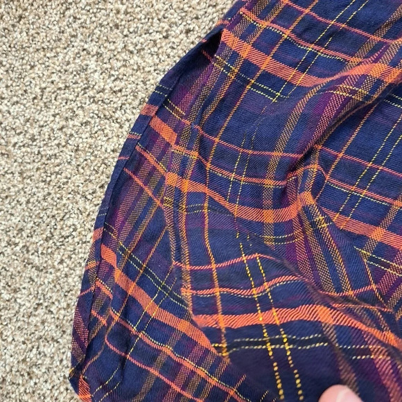 Miss Me Navy Red Metallic Plaid Tunic Long Shirt Tie Waist Button Down Size M - Picture 5 of 9